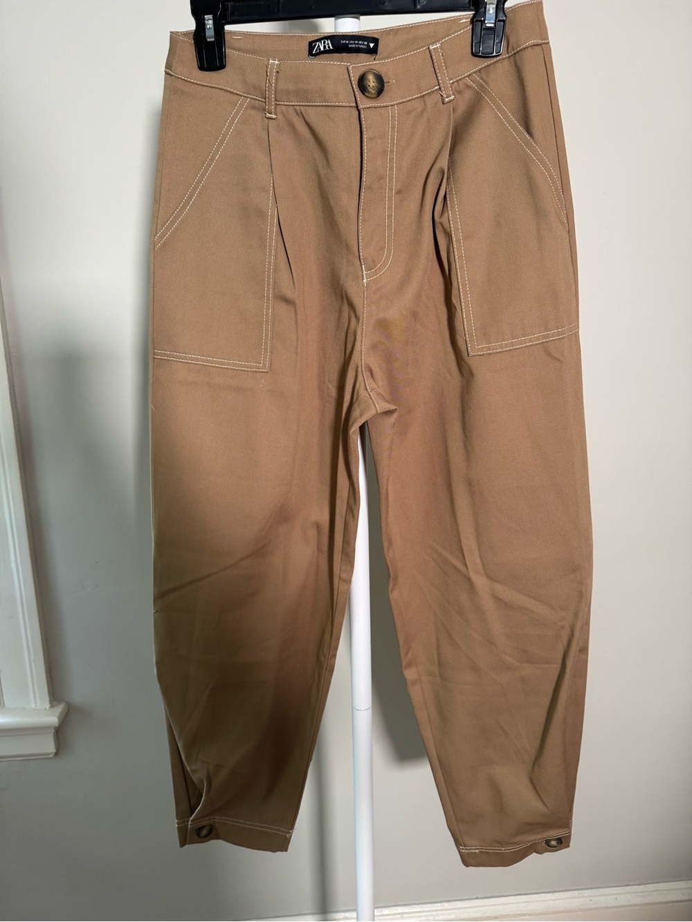 Zara Tan Carrot-Fit Utility Pant
